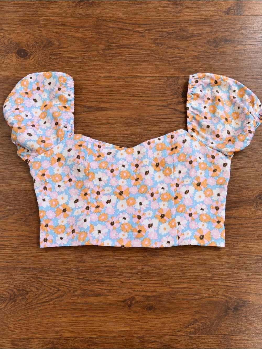Altar’d State Women’s Floral Puff Sleeve Crop Top Smocked Back